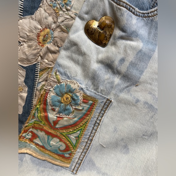 Johnny Was patchwork silk floral Wide Leg Jeans Size 32 - Picture 10 of 14